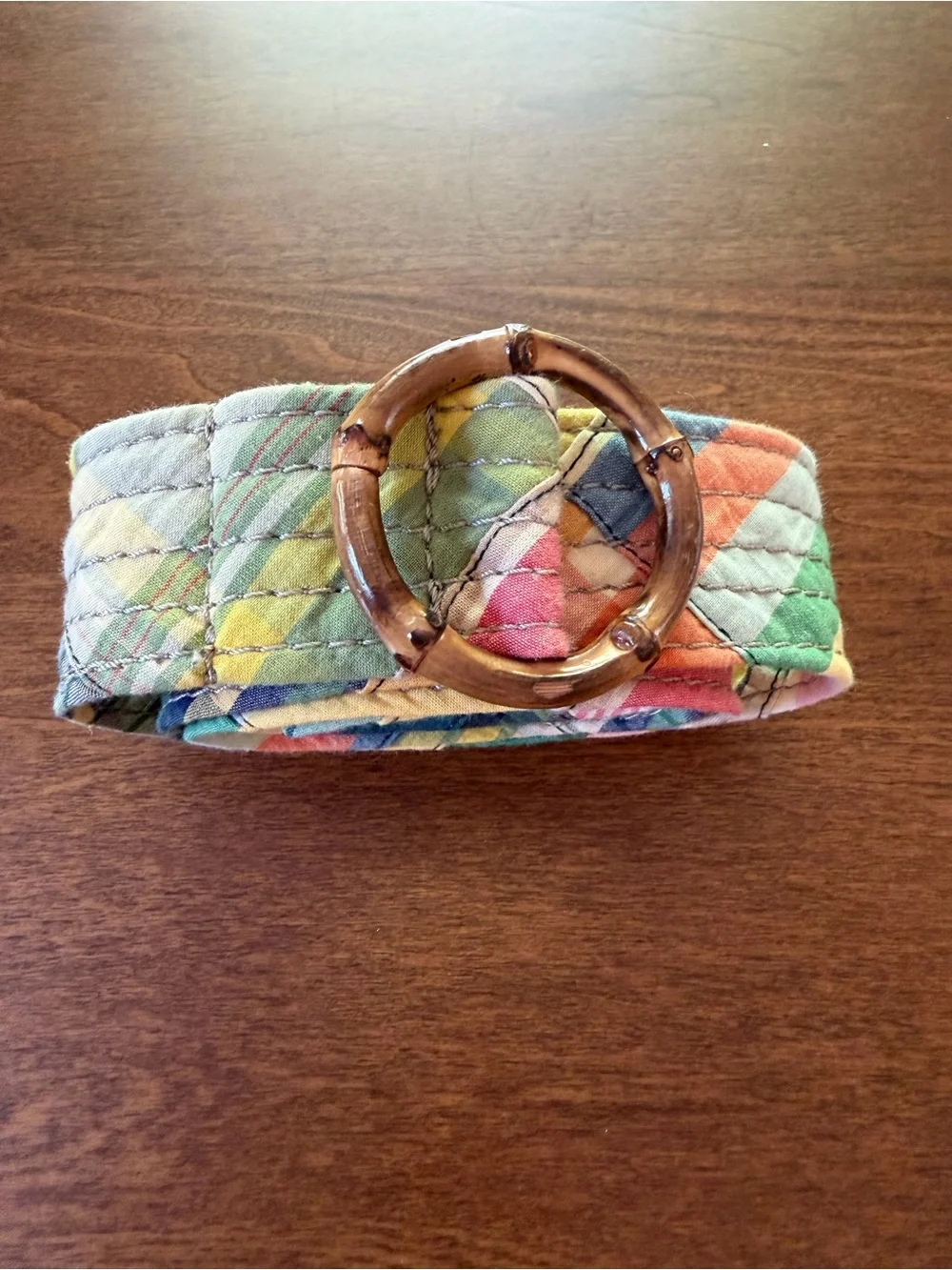 J. CREW Madras Plaid Patchwork Cotton Belt Bamboo Buckle, Multi Color | SM/MED - Picture 7 of 7